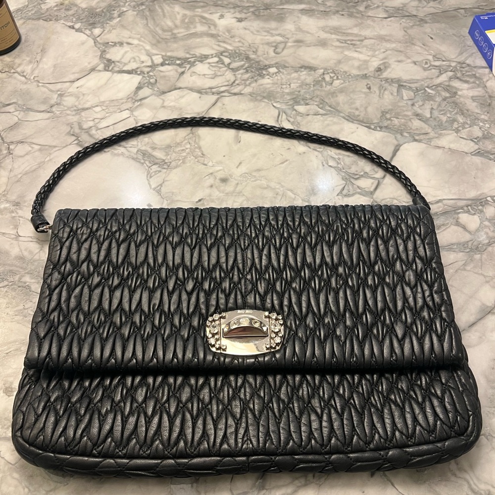Miu Miu Black Textured Shoulder Bag in Very Good Condition